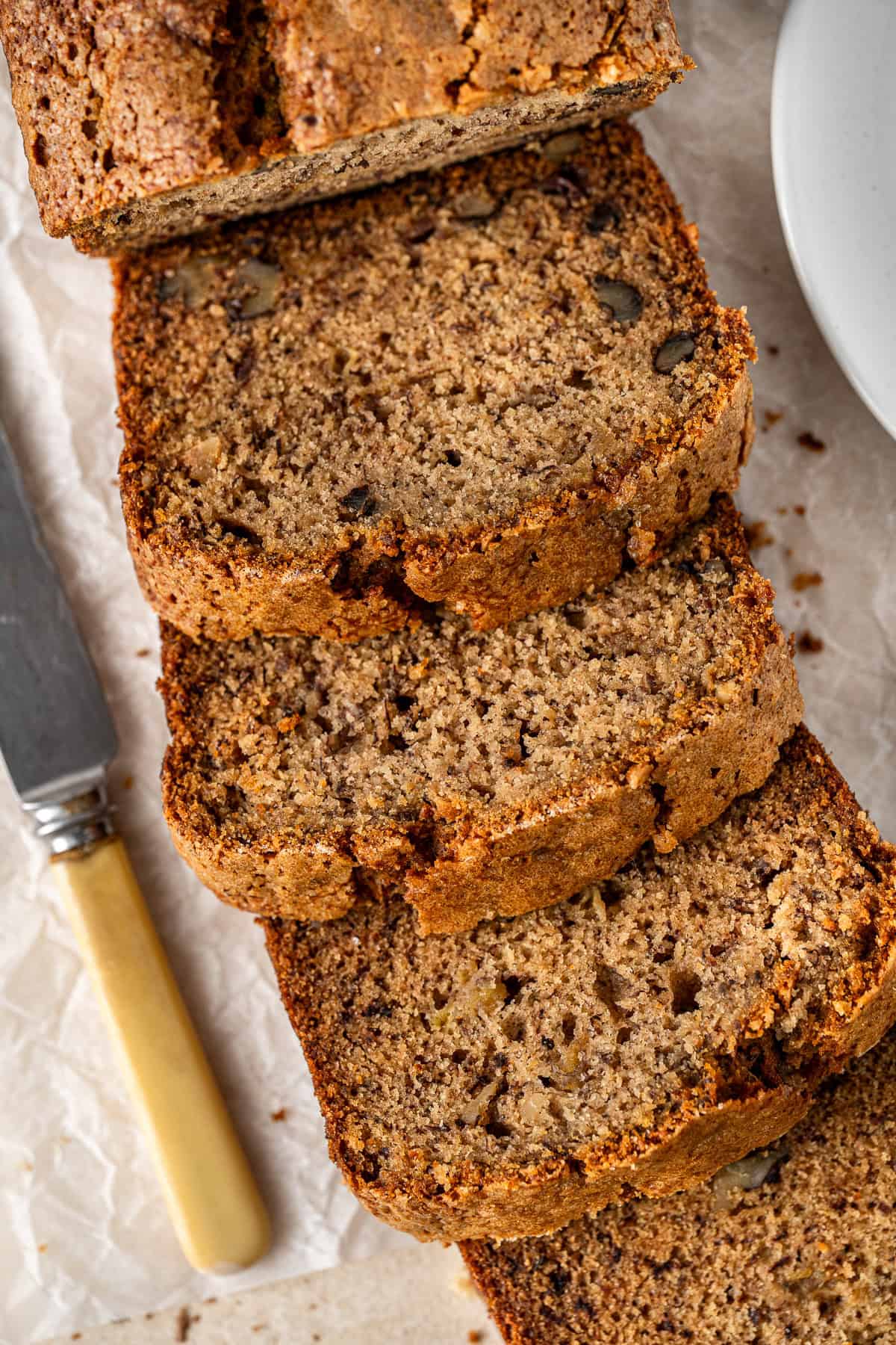 Slices of vegan banana bread.