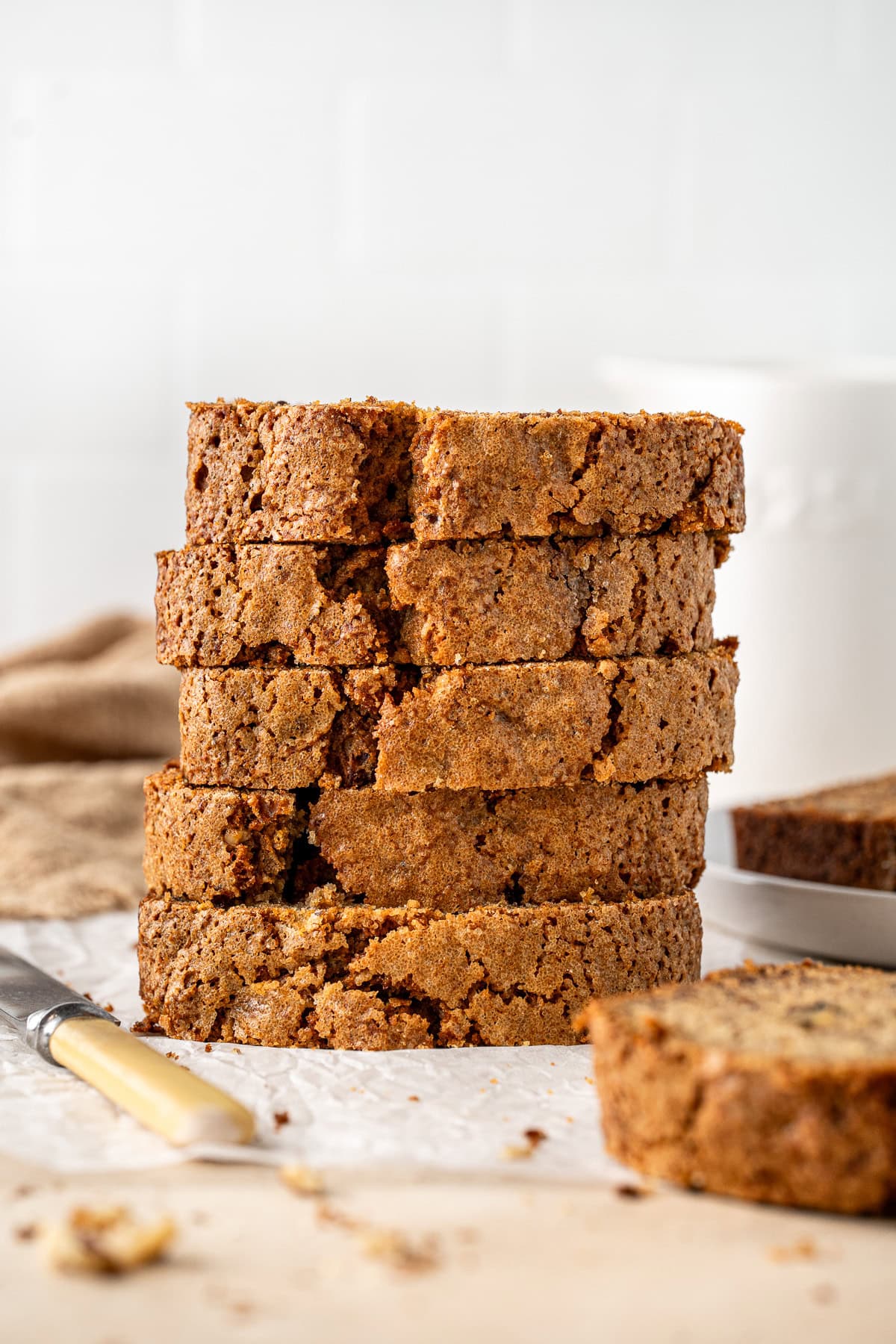 A stack of sliced banana bread.