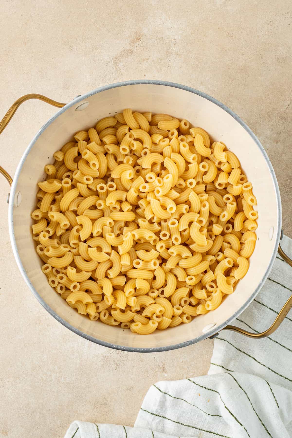 Cooked pasta in a pot.