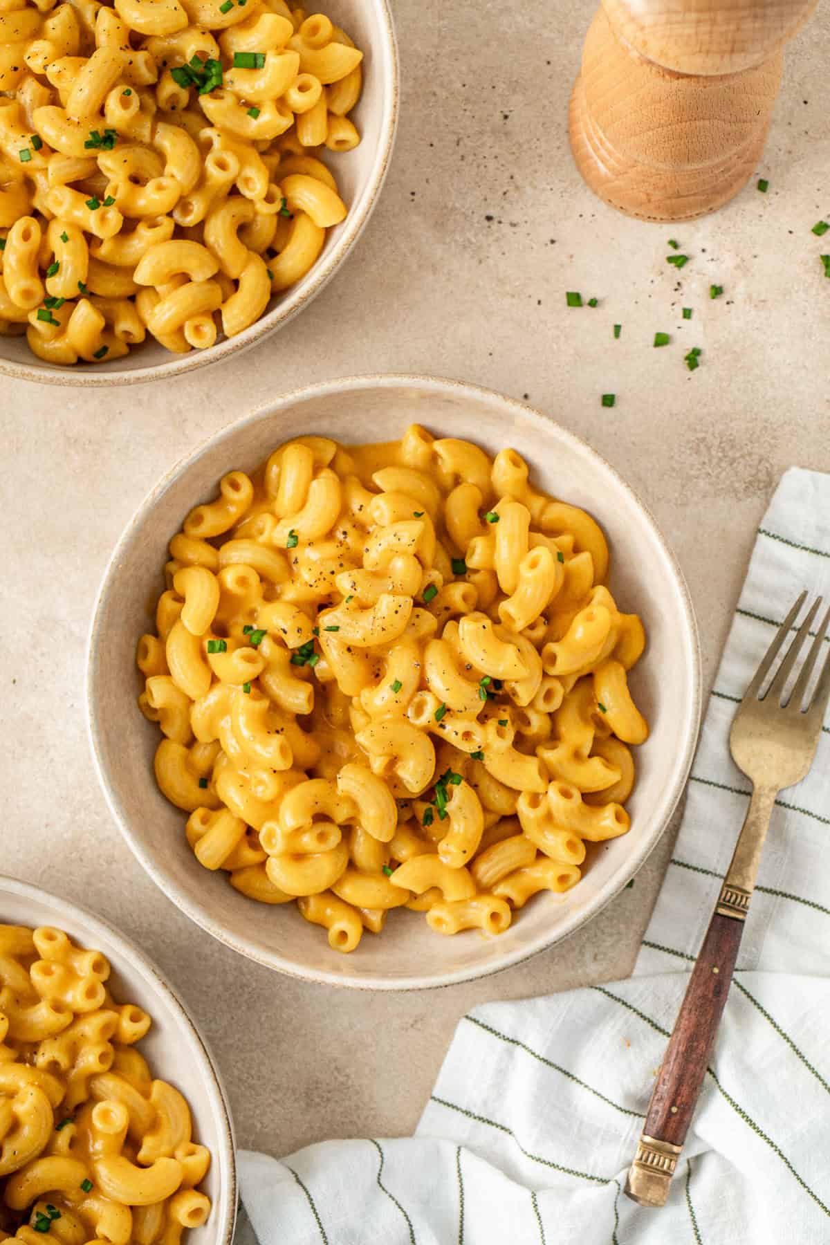 Bowls of sweet potato mac and cheese in bowls.