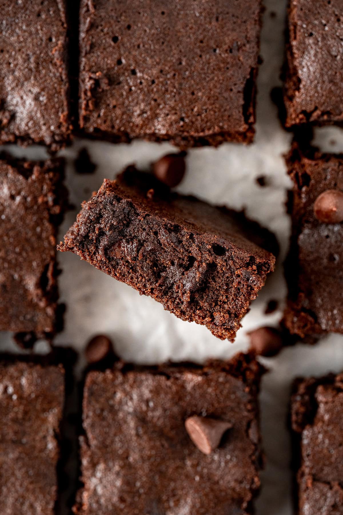 Close up of a cut brownie.