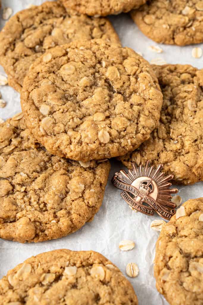 ANZAC biscuits with an Australian Military pin.