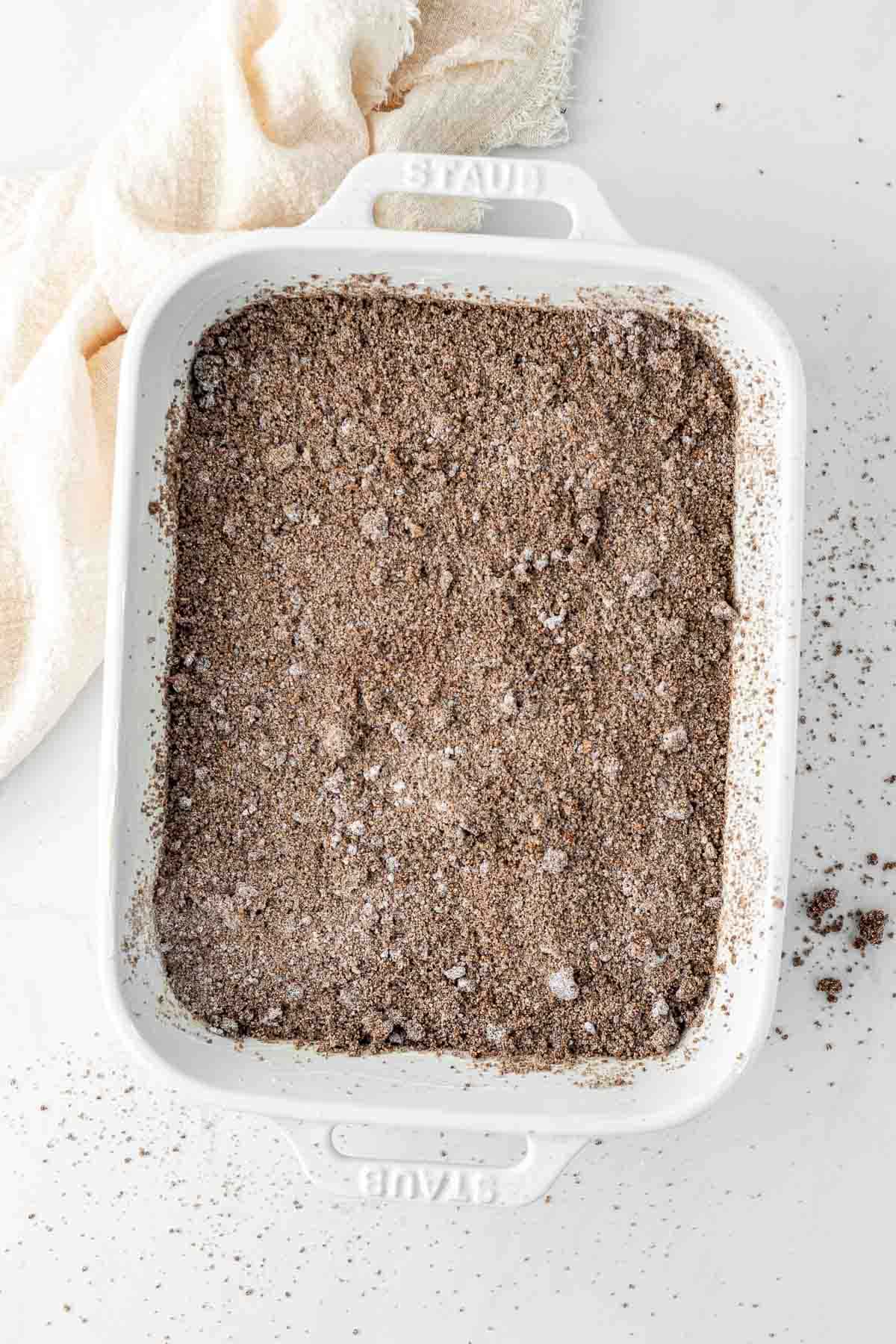 The topping sprinkled over the top of the pudding.
