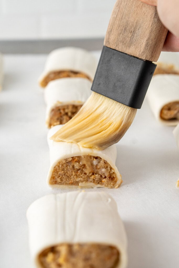 Brushing egg was on the sausage rolls.