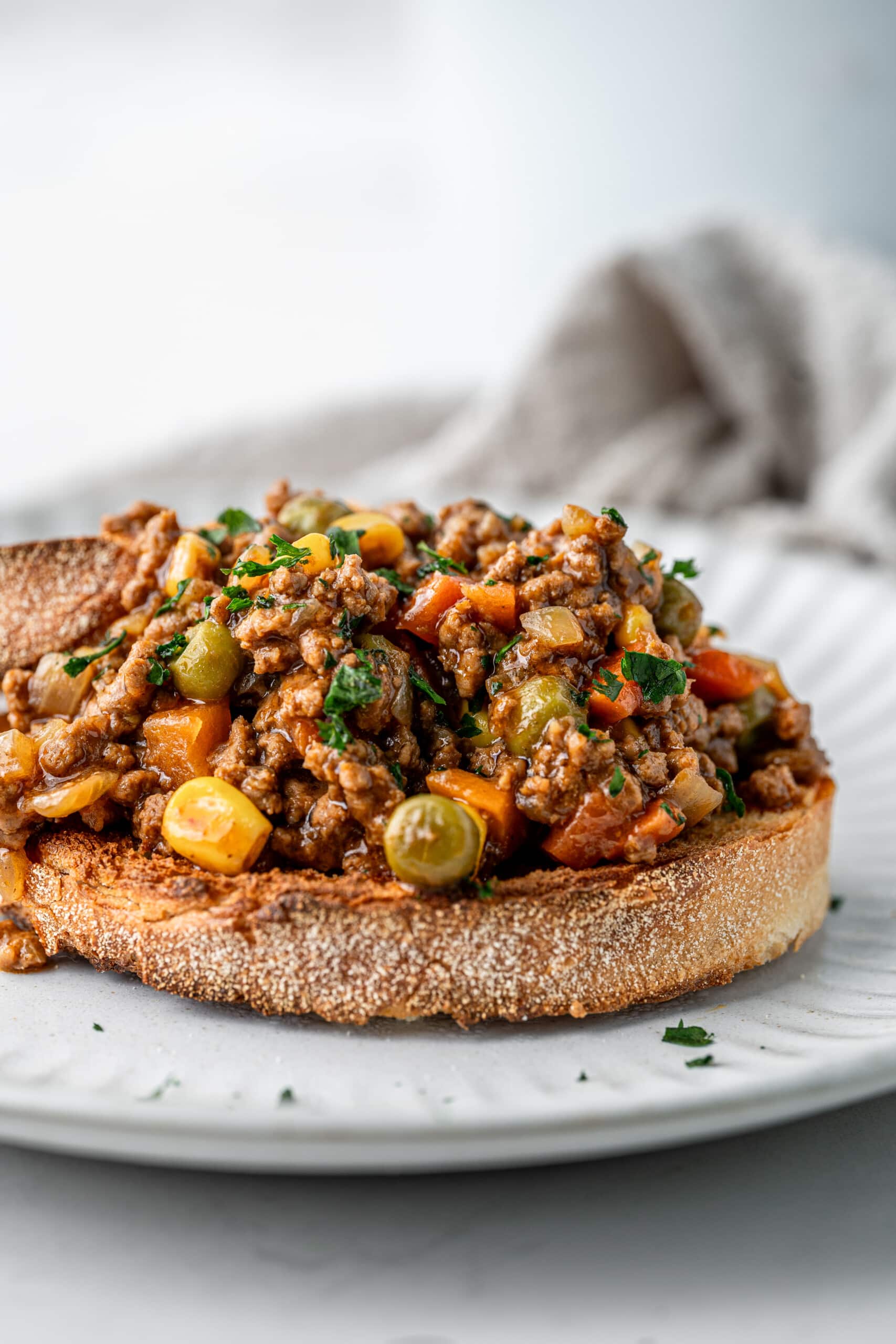 Close up of savoury beef mince served on toast.