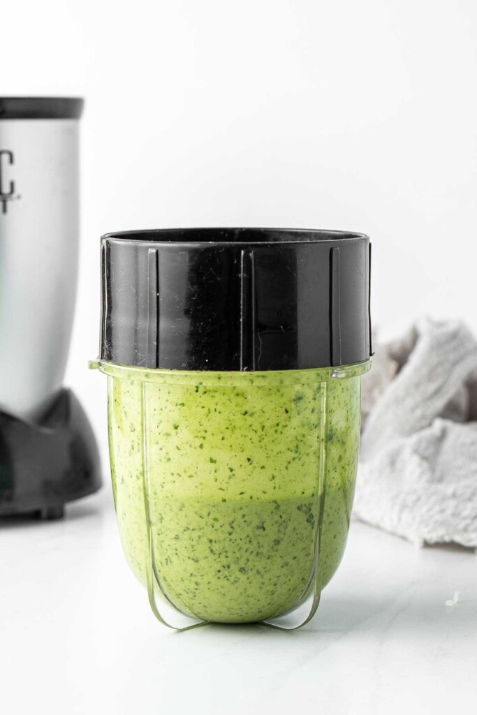 Green sauce combined in a bullet blender. 
