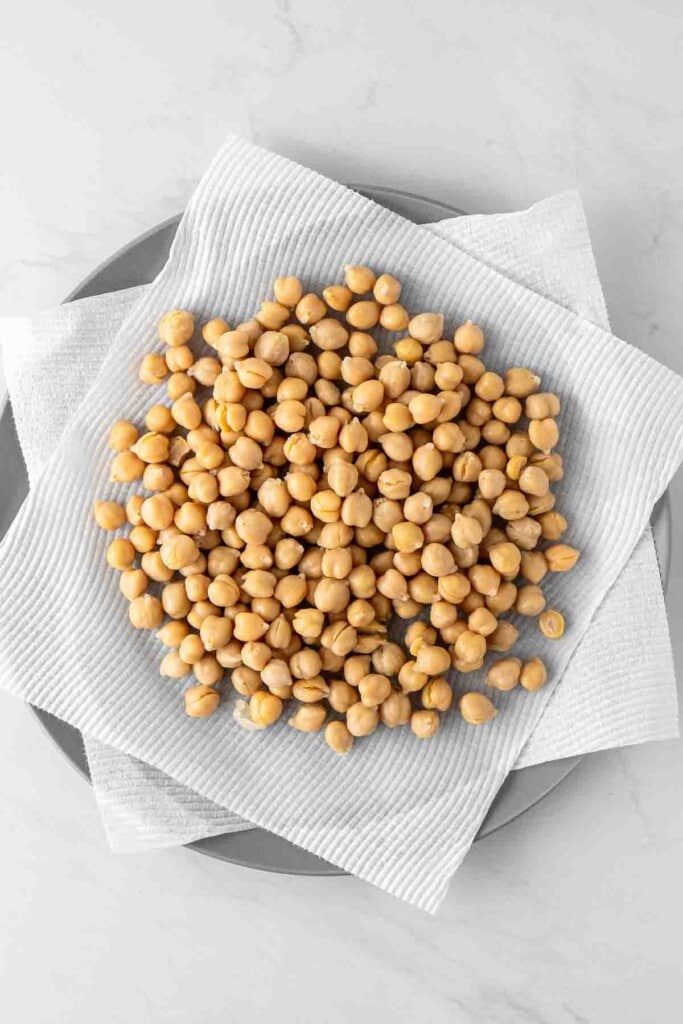 Chickpeas drained, rinsed and dried on paper towel.