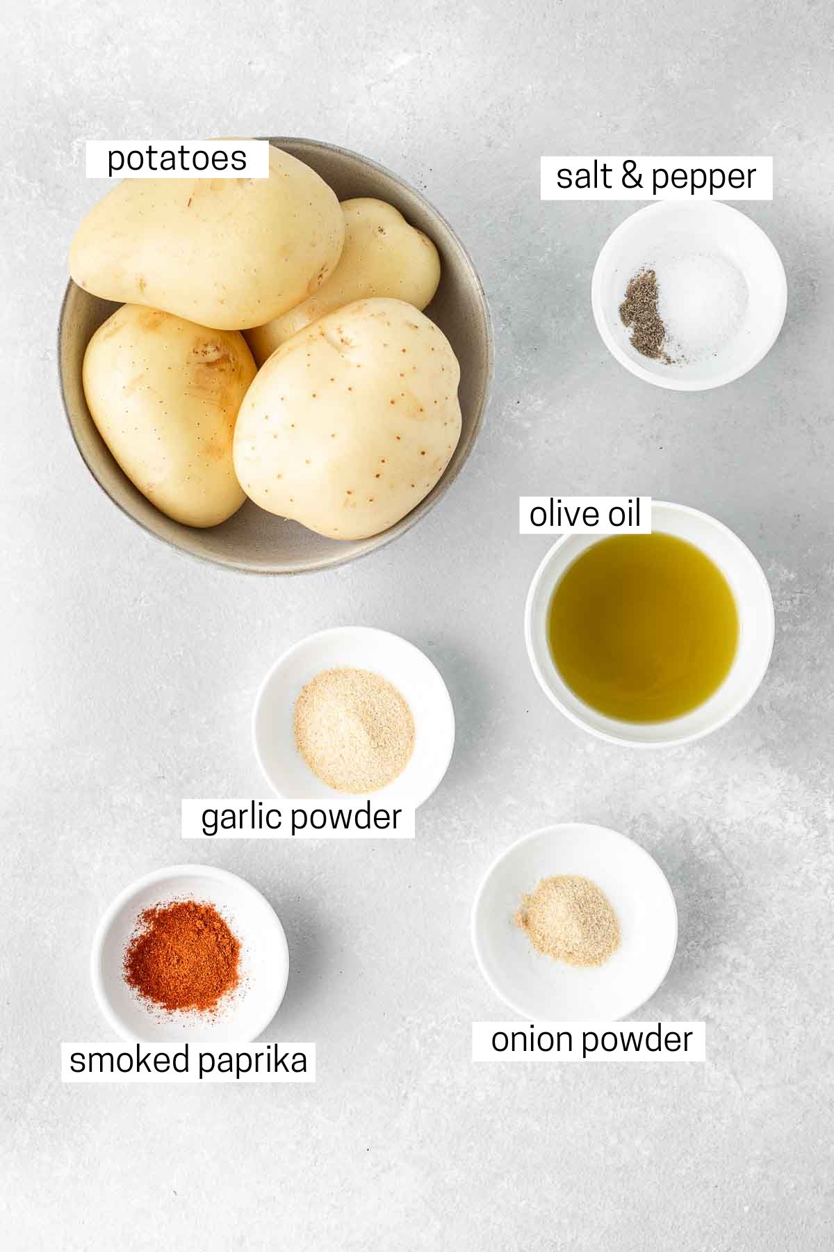 All ingredients needed to make oven baked potato wedges.