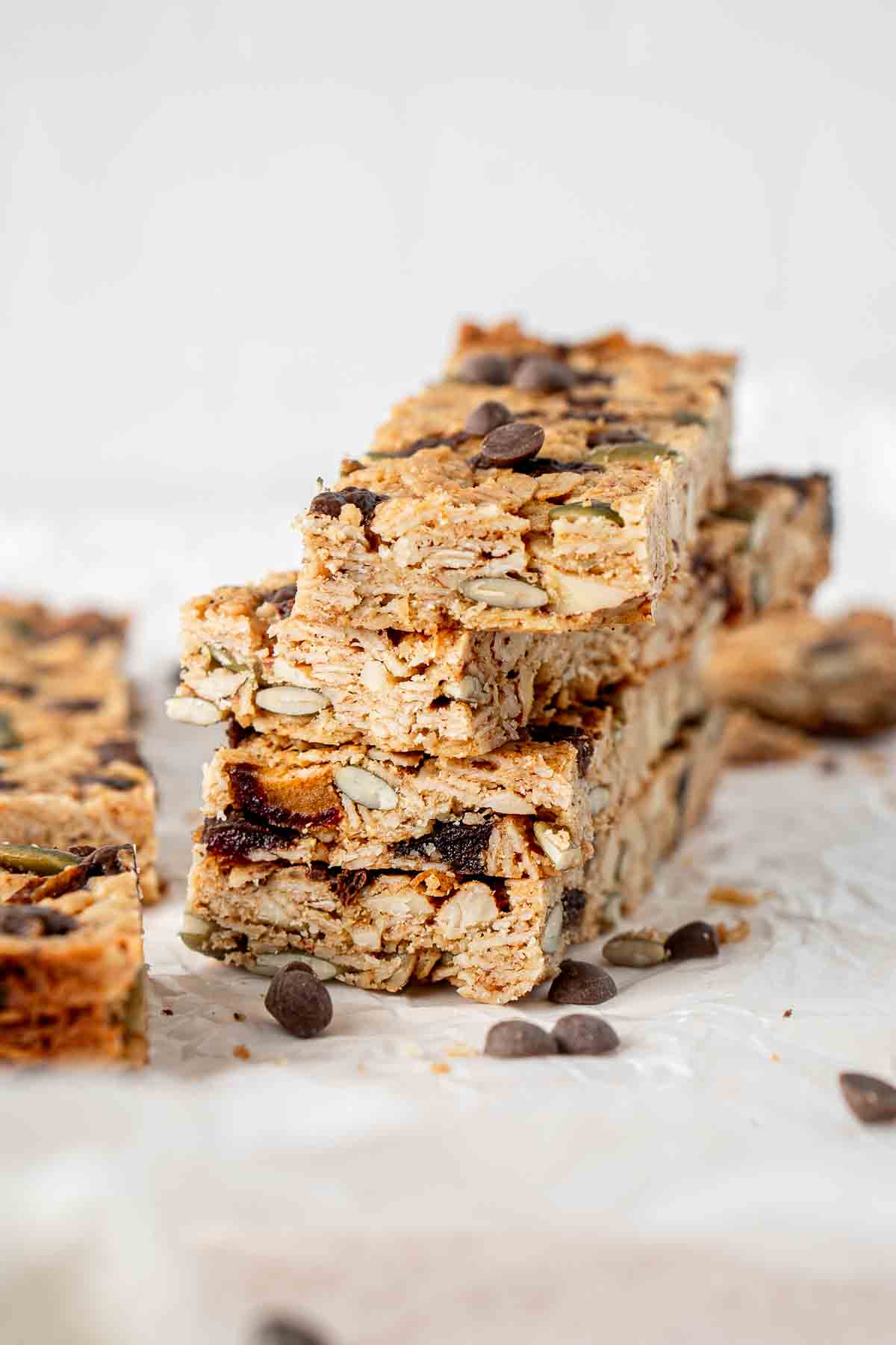 Close up of the ends of the granola bars showing the texture.