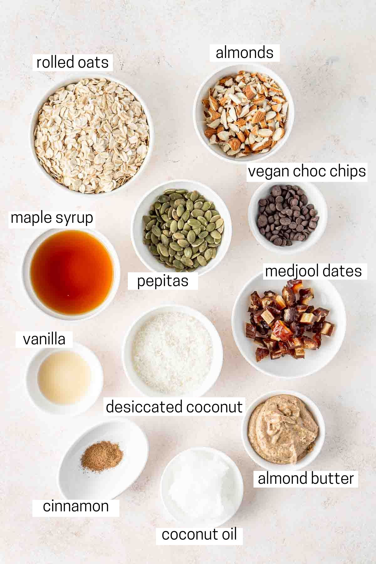 All ingredients needed to make homemade granola bars.