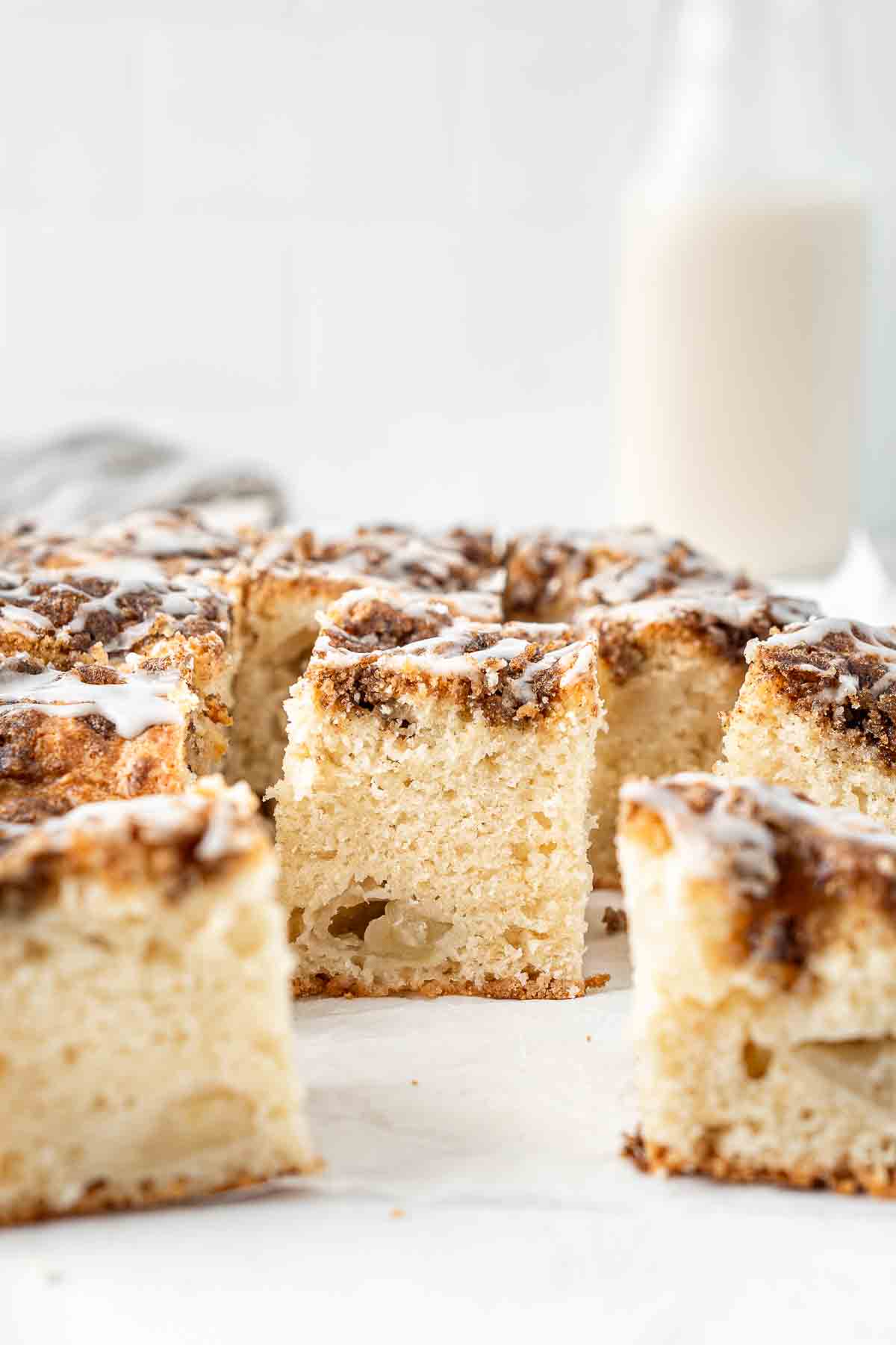 Close up of slices of cinnamon apple cake.