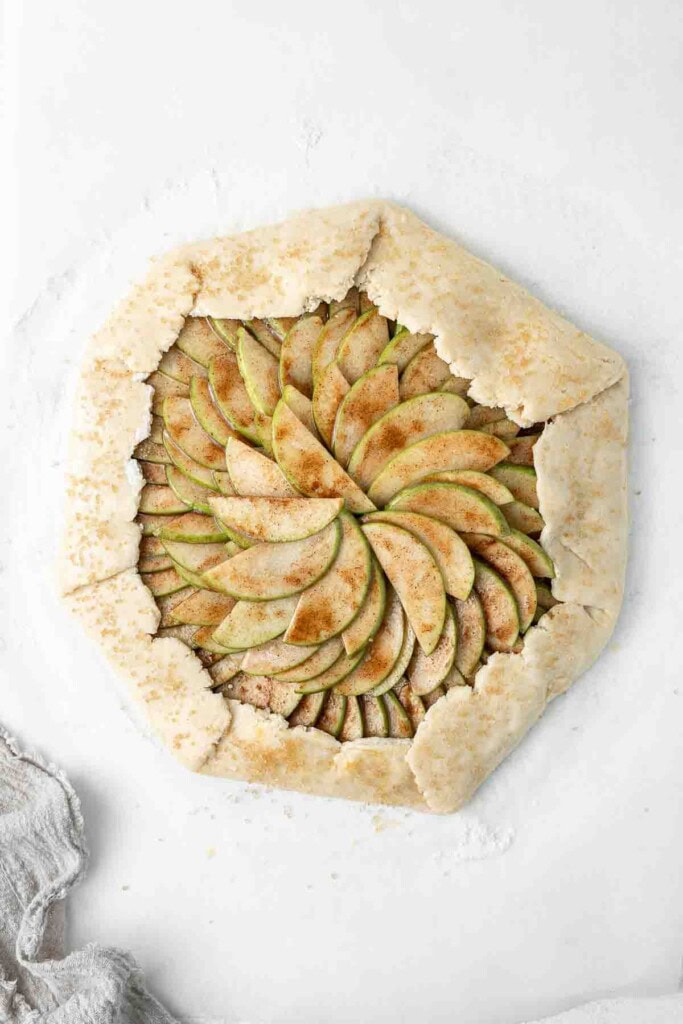 Apple galette ready for the oven.