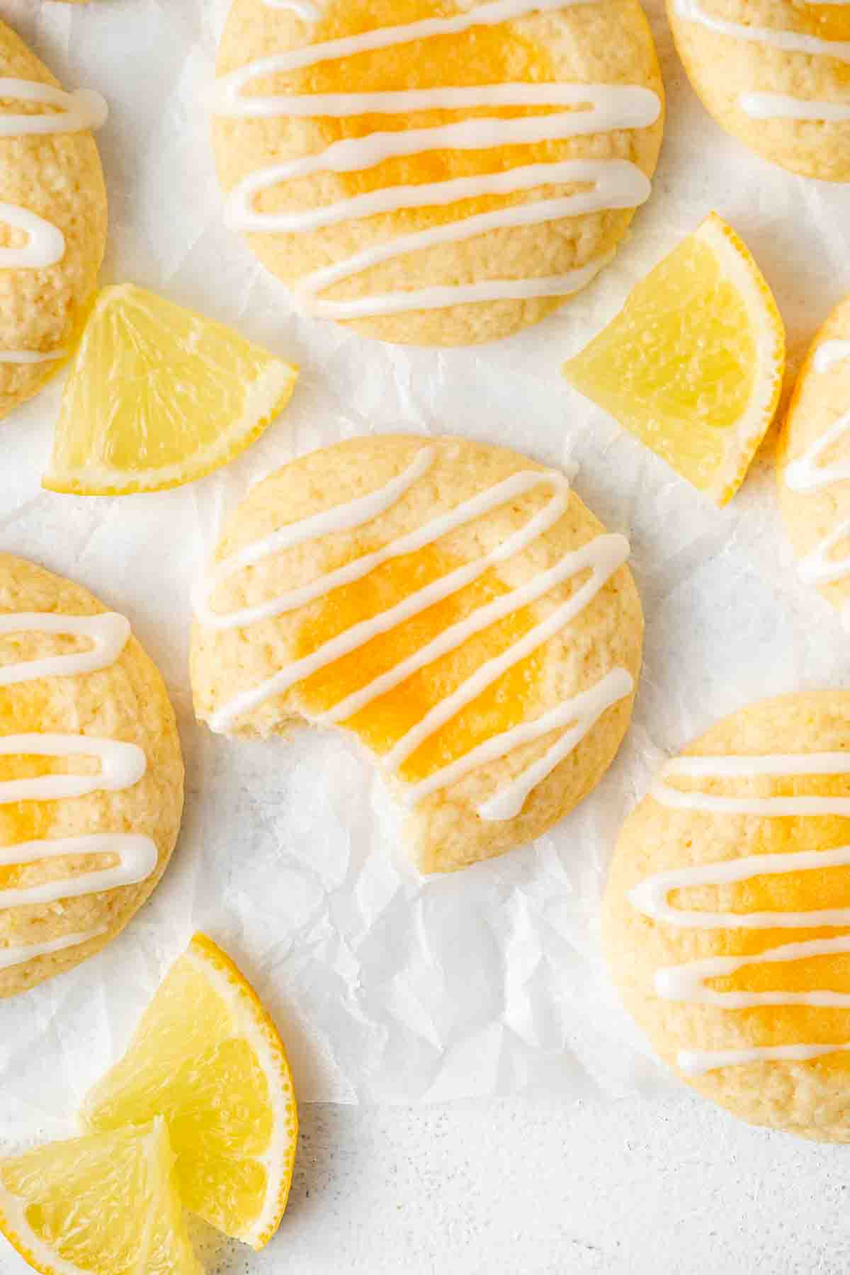 Close up of lemon curd cookies with lemon glaze.