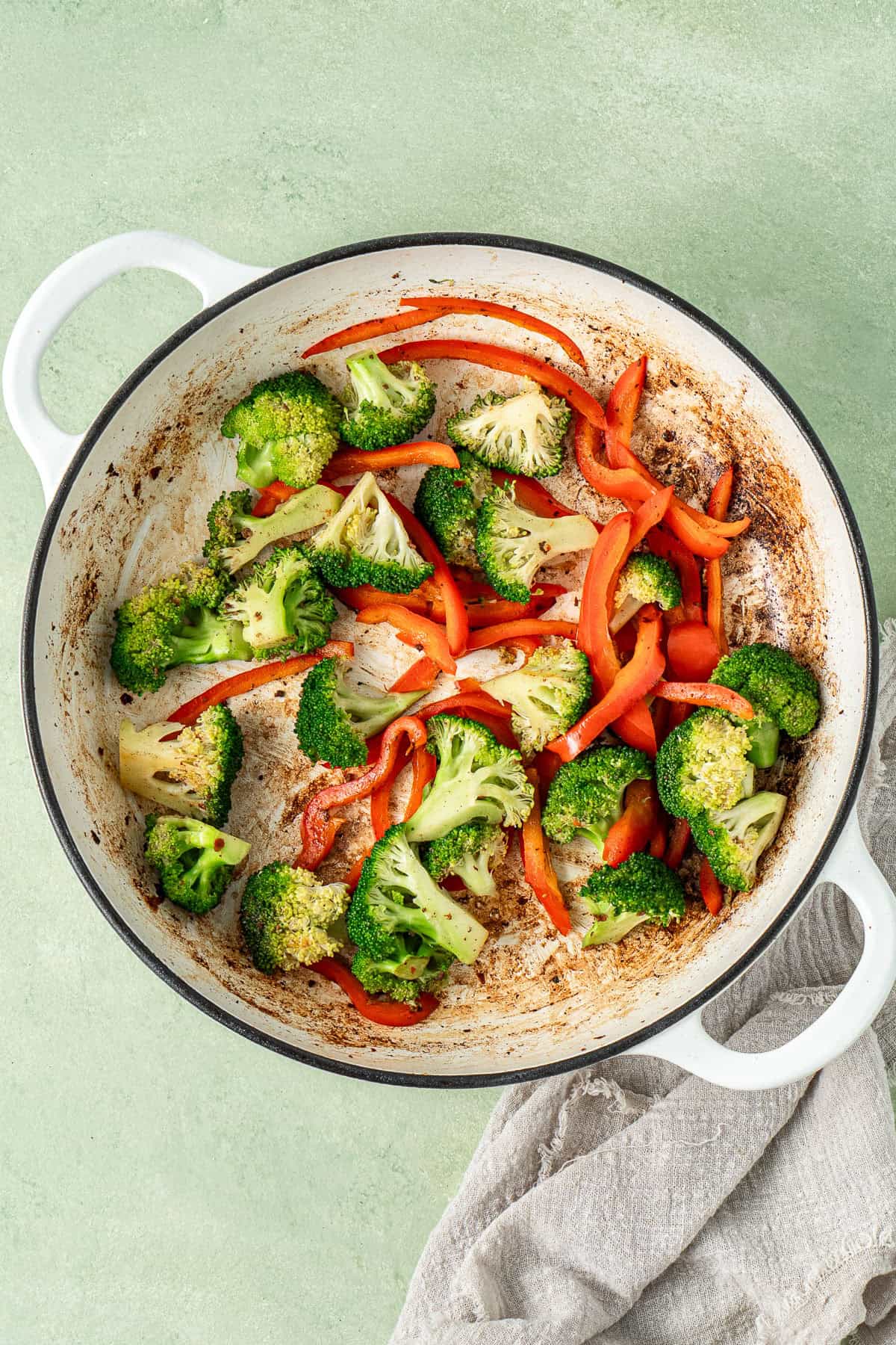 The vegetables in a pan.