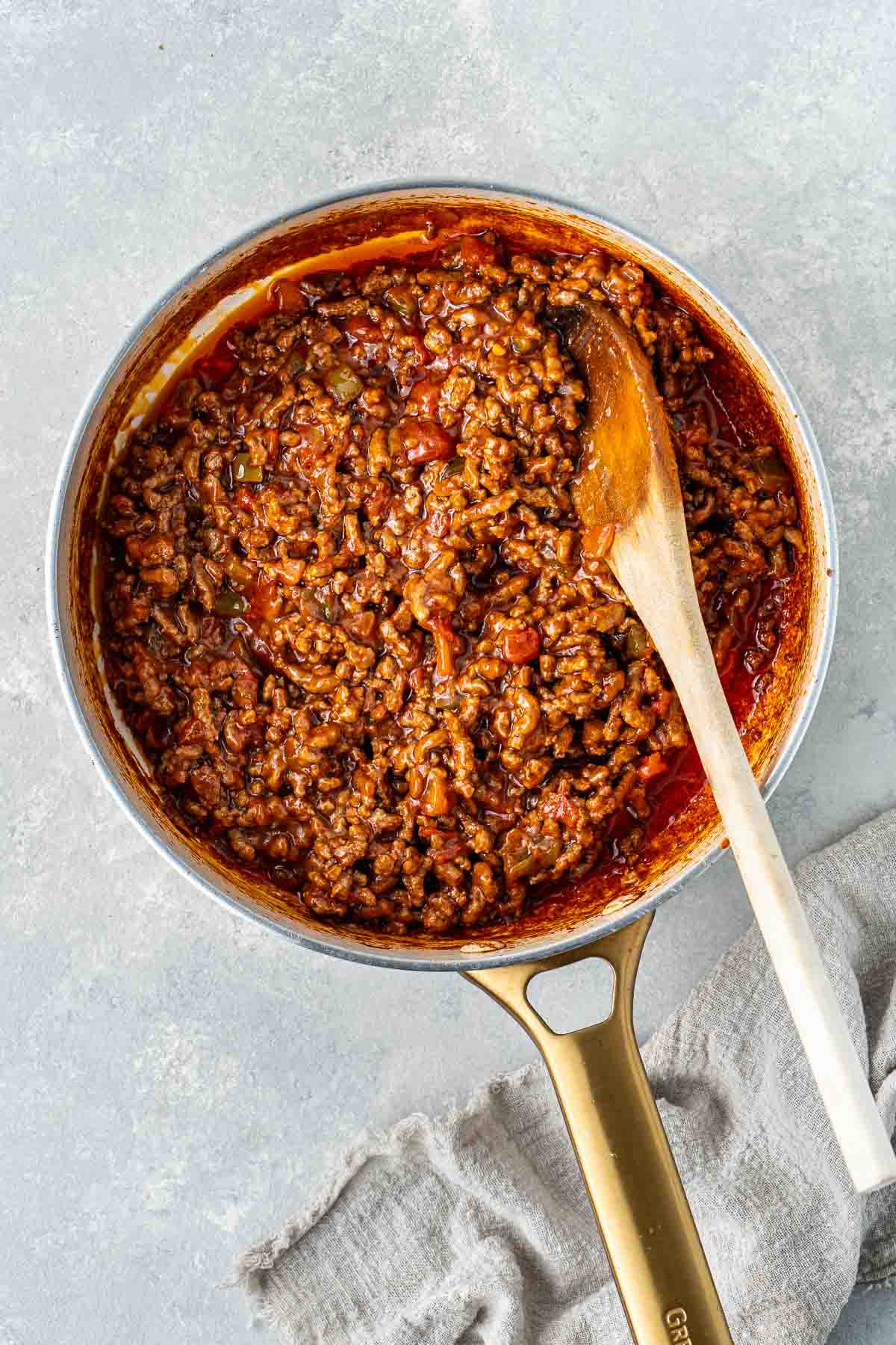 Beef mince in salsa in a frying pan.