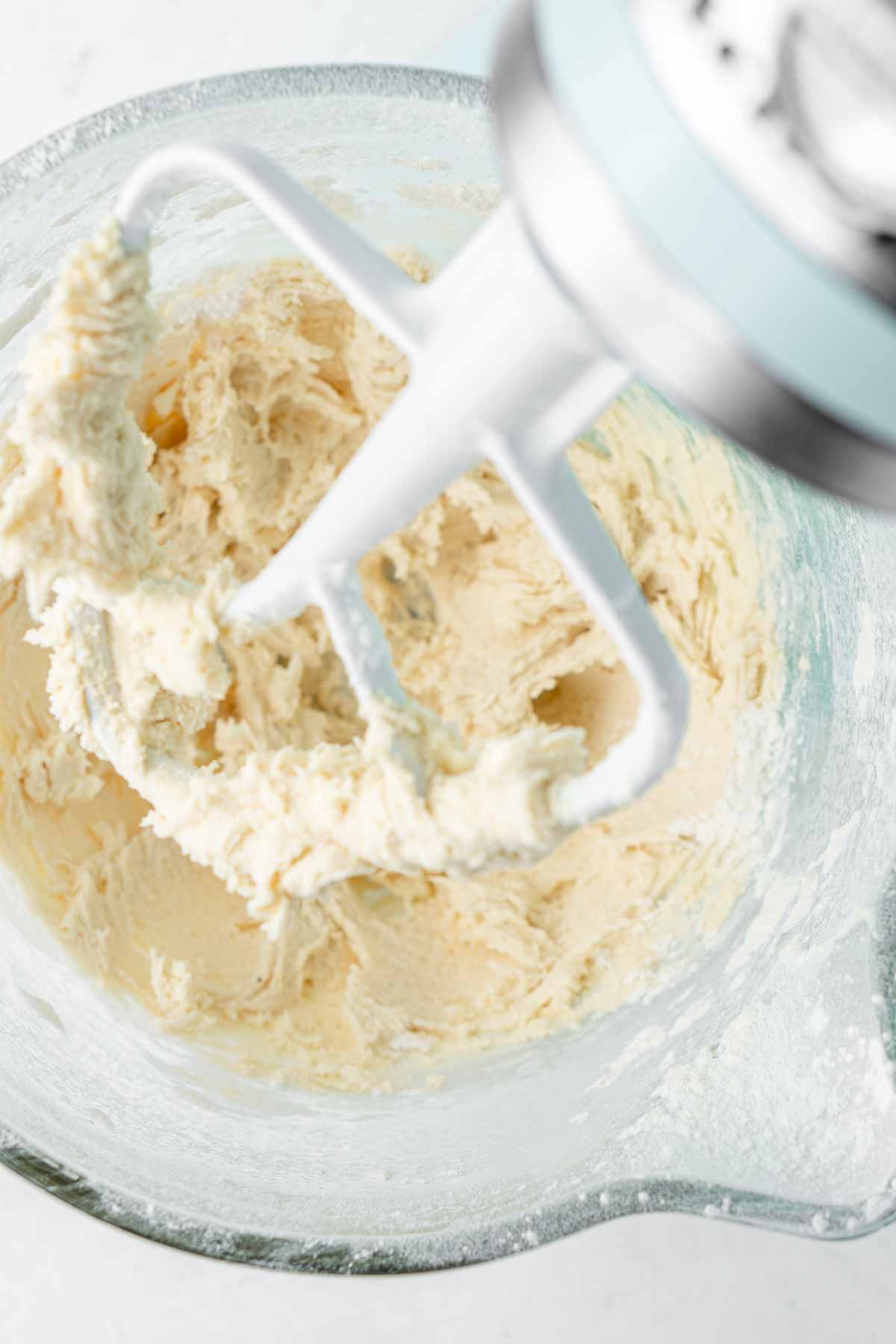 Melting moment cookie dough in a mixer.