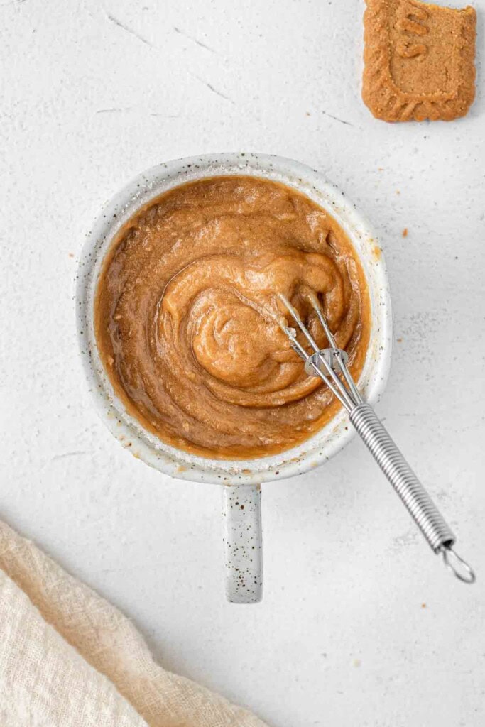 Making the cake batter in a mug.