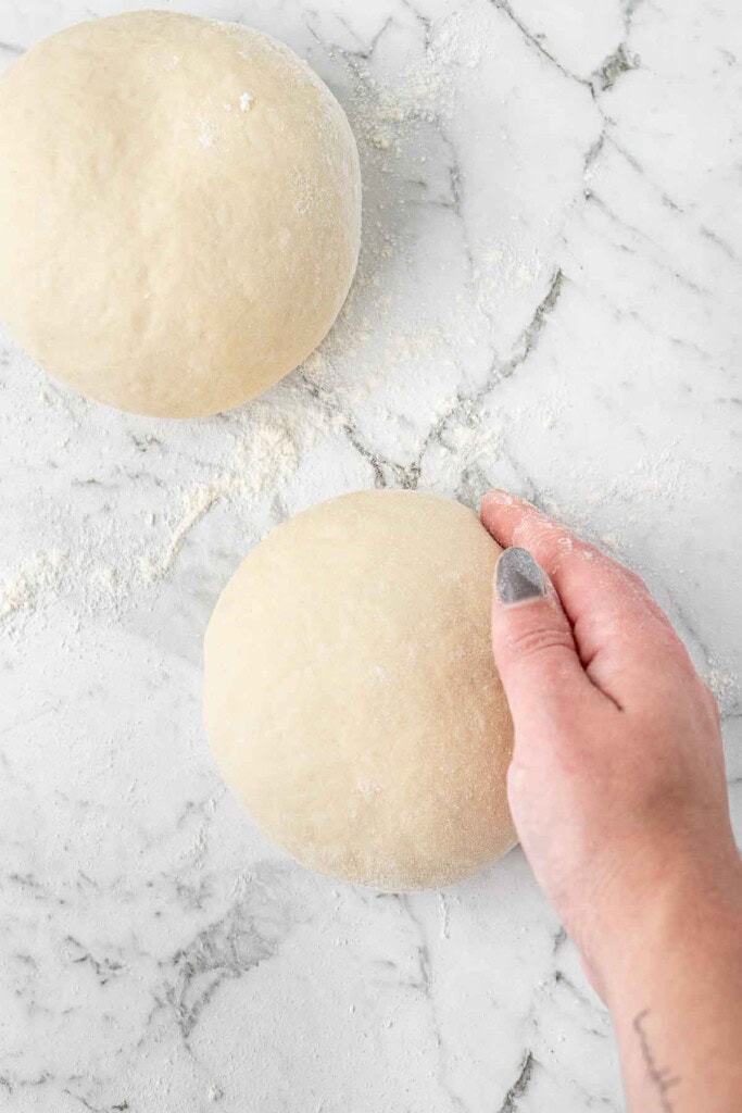 Shaping the dough into balls.