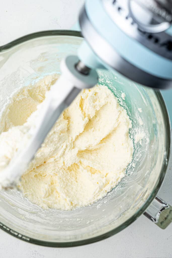 Creaming together the dairy free butter and sugar in a stand mixer.