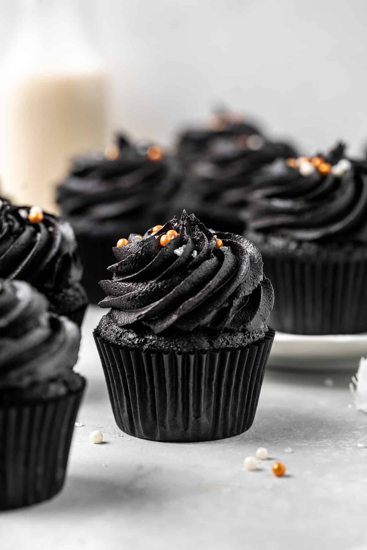 Vegan black velvet cupcakes with black buttercream.