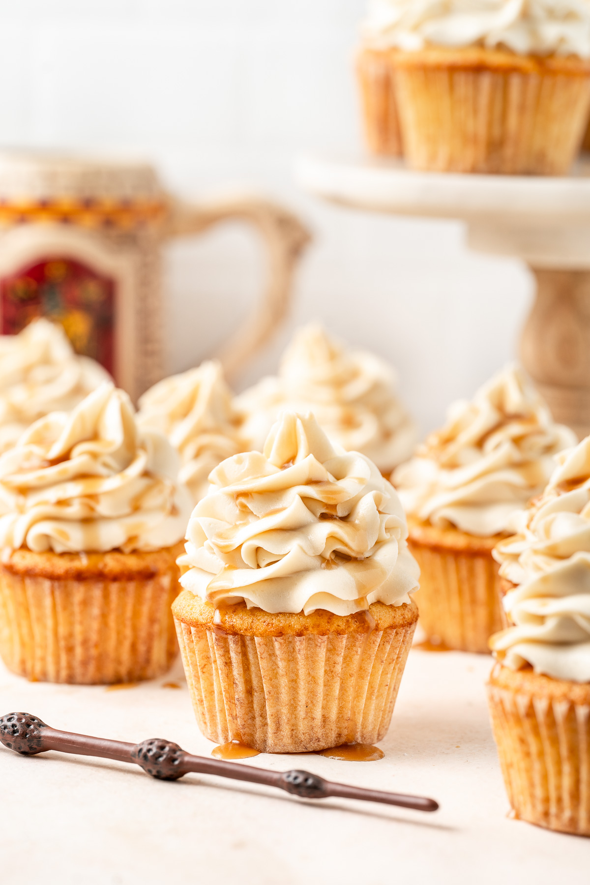 Harry Potter themed butterbeer cupcakes with butterscotch frosting.