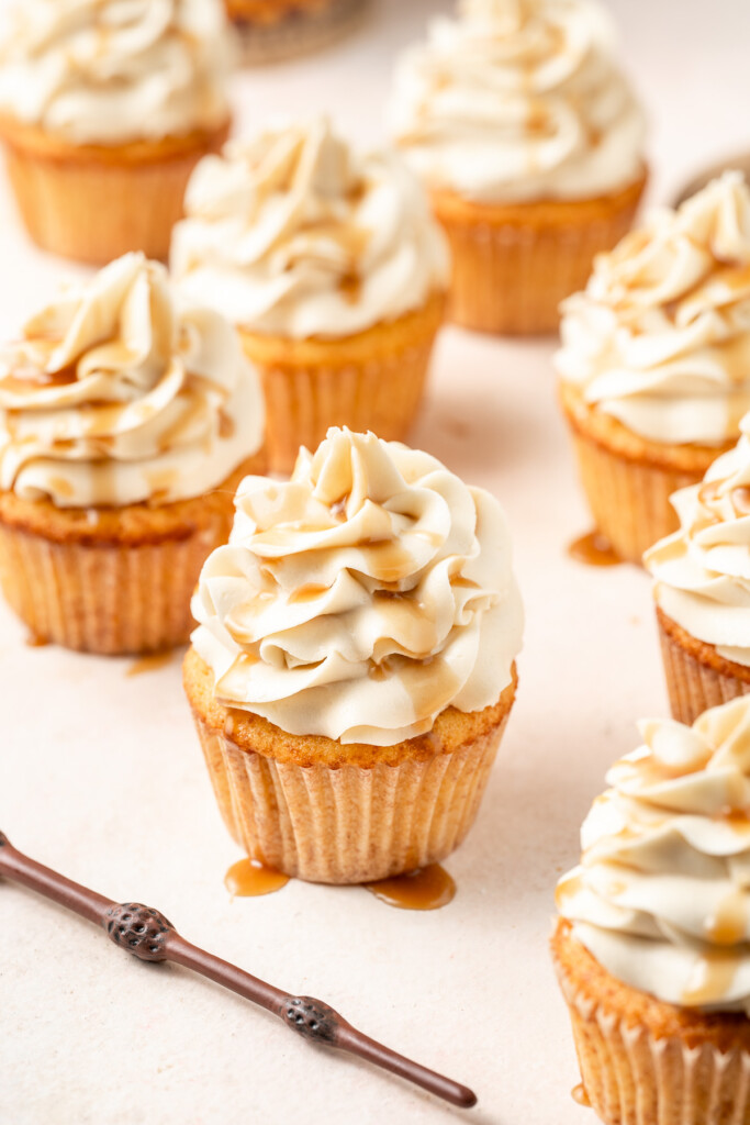 Dairy free butterbeer cupcakes with butterscotch.