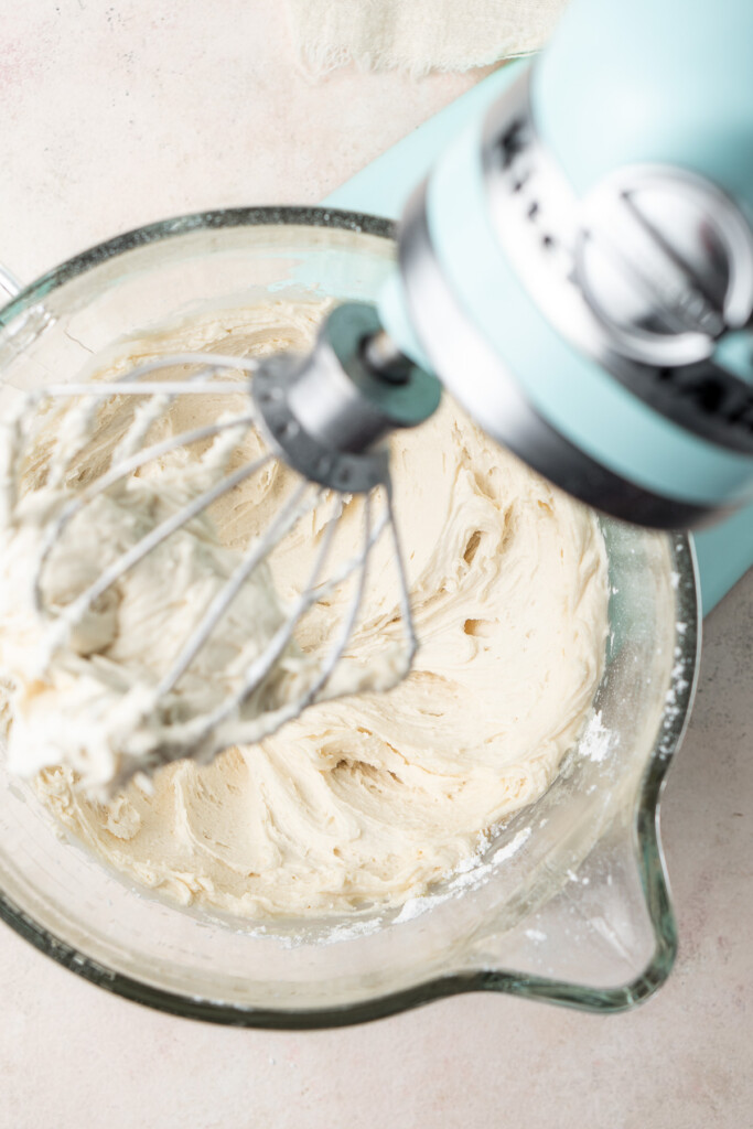 Making the butterscotch buttercream in a stand mixer.