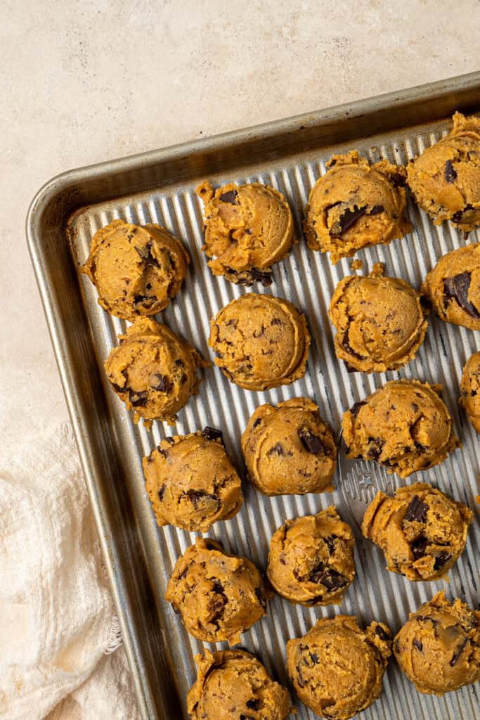 Vegan pumpkin chocolate chop cookie dough in balls.