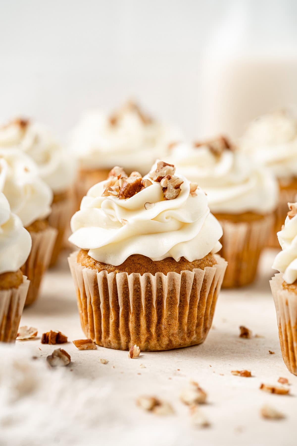 Close up of a pumpkin cupcake.