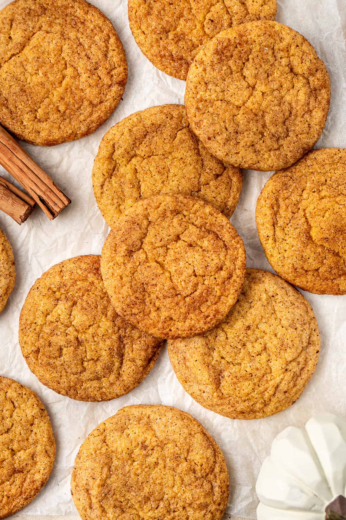 Vegan pumpkin snickerdoodles laid out.