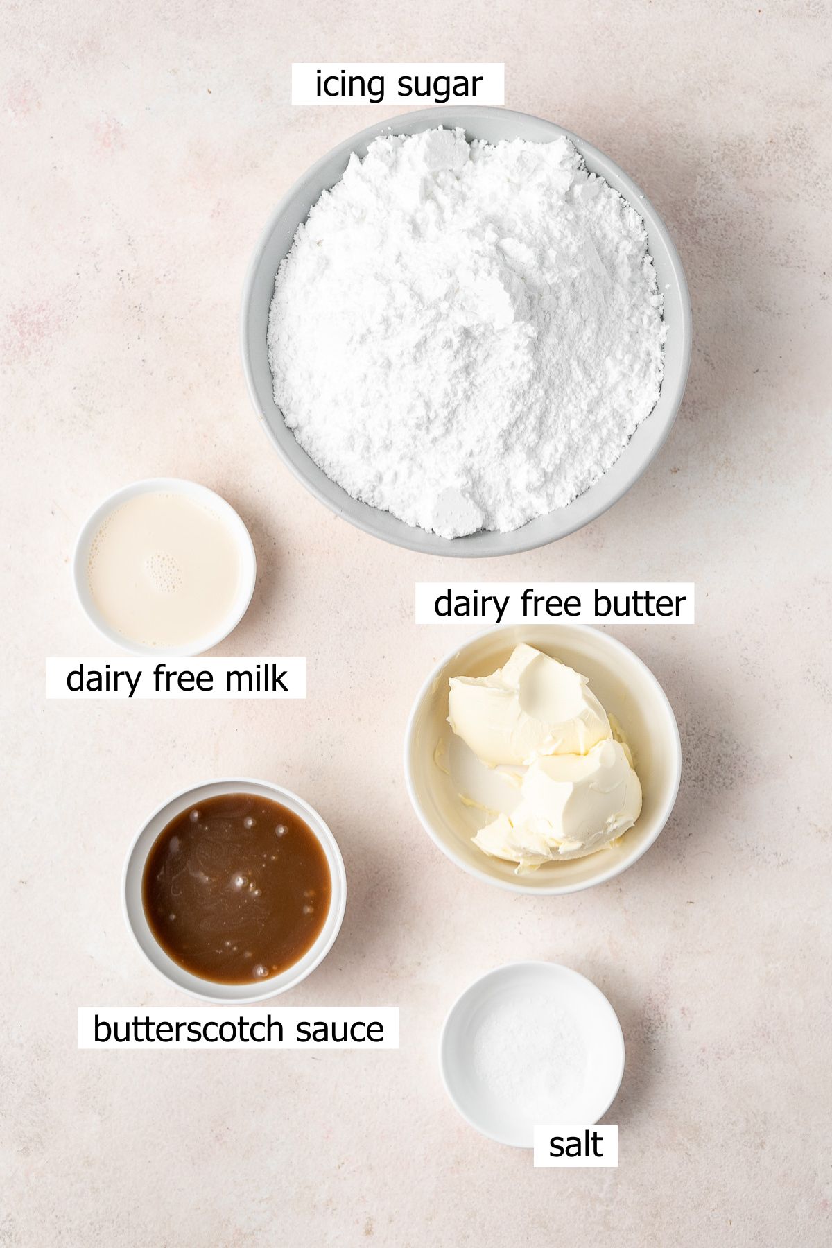 All the ingredients needed for butterscotch frosting.