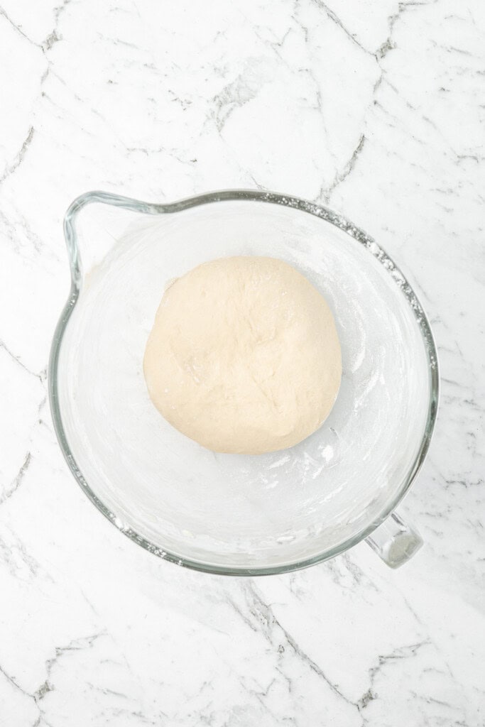 The dough in the bowl ready for the first rise.