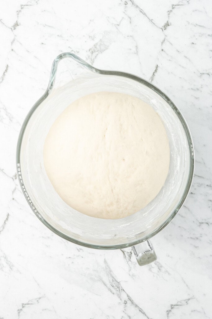 The dough in the bowl after the first rise.