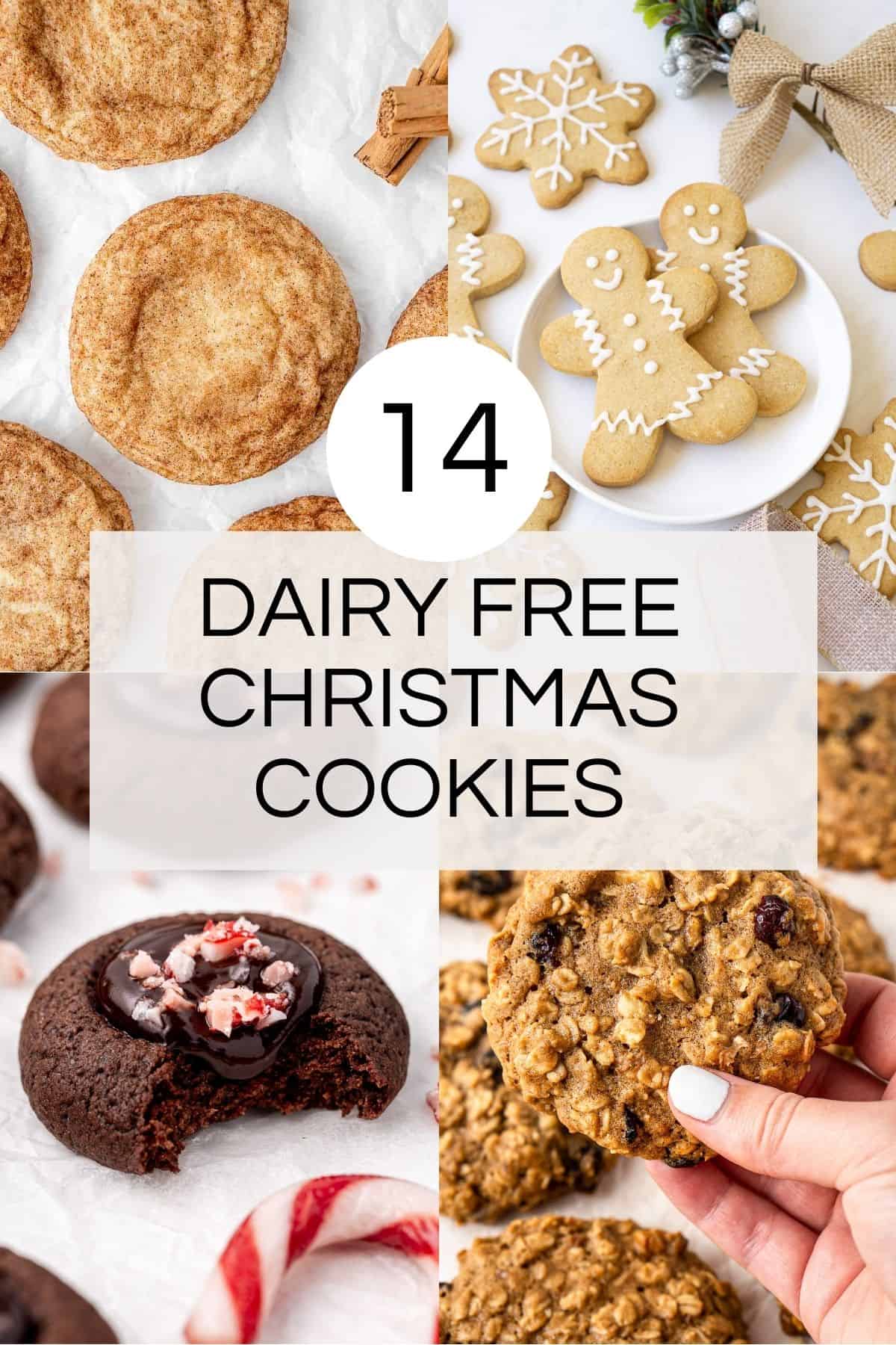 14 dairy free Christmas cookies collage. 