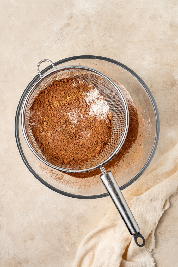 Sifting the dry ingredients.