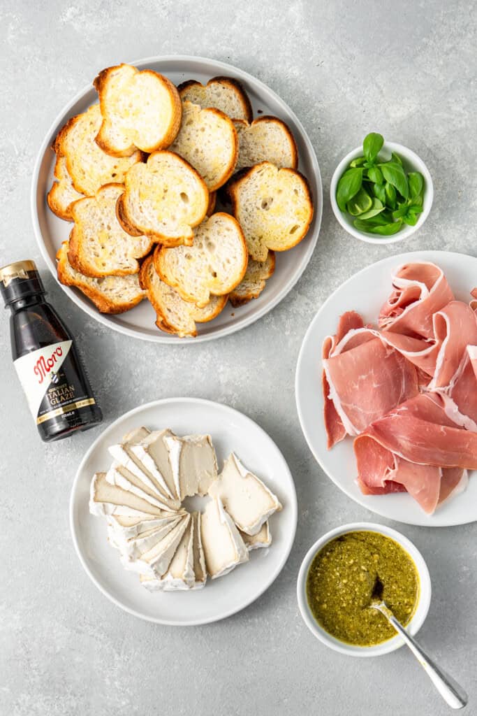 All crostini ingredients laid out ready to use.