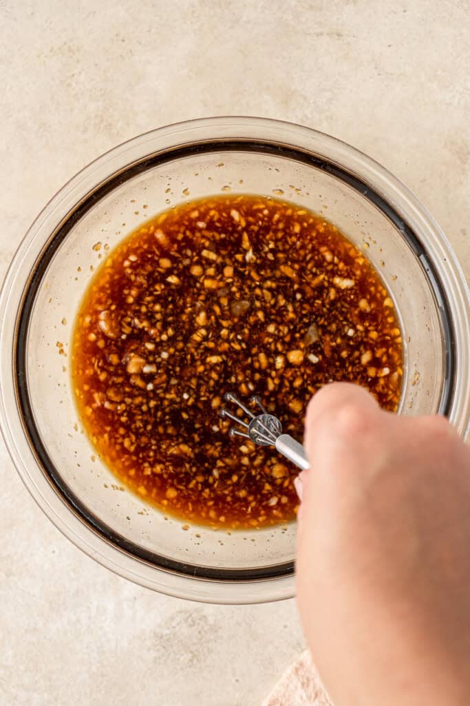 Mixing together the honey garlic sauce.