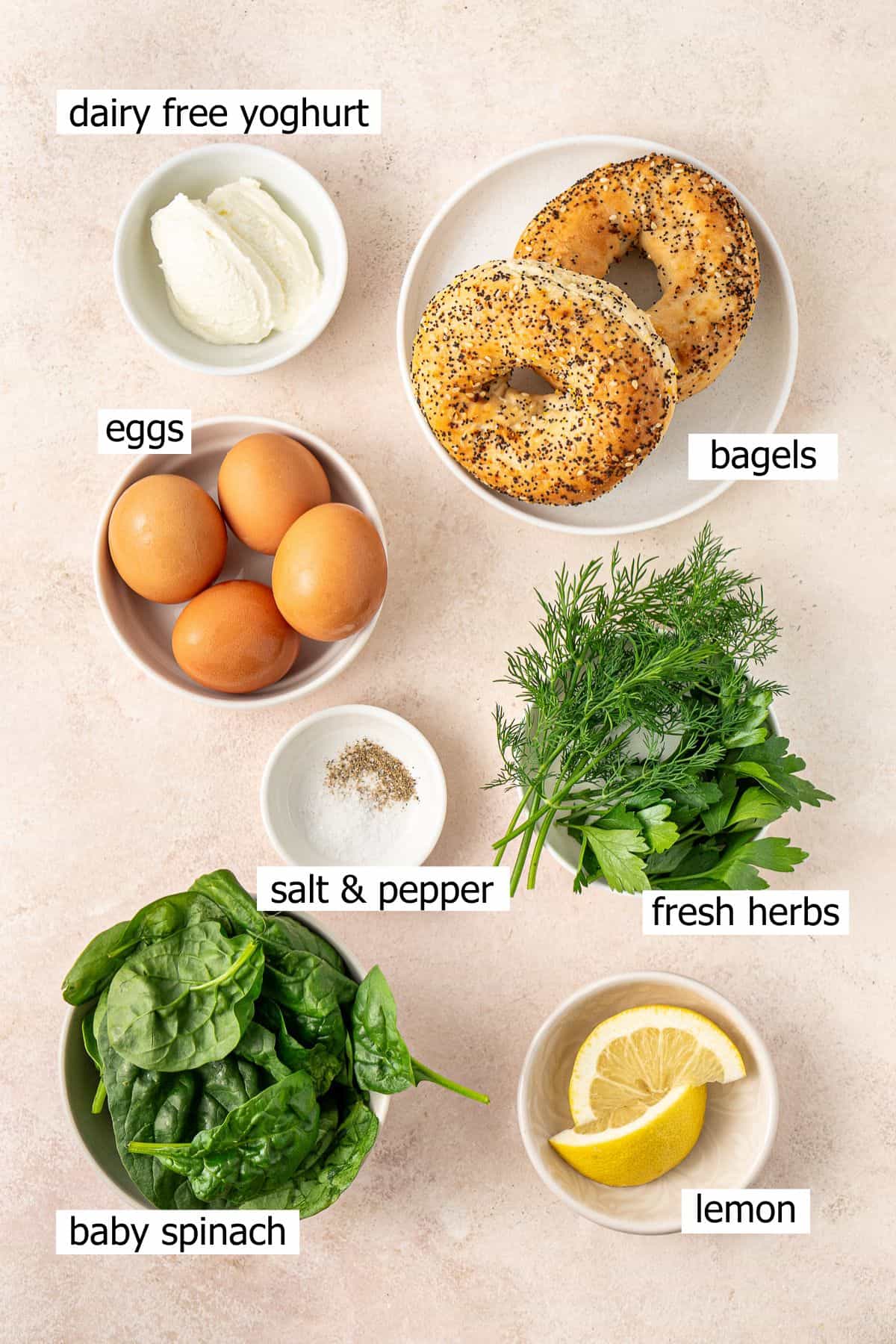 All ingredients needed to make healthy dairy free egg salad.