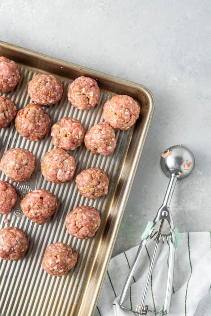 Making meatballs with a cookie scoop.