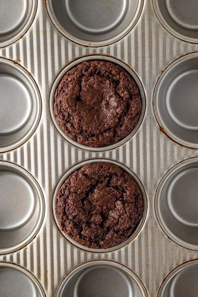 Close up of the cooked cupcakes in the pan.