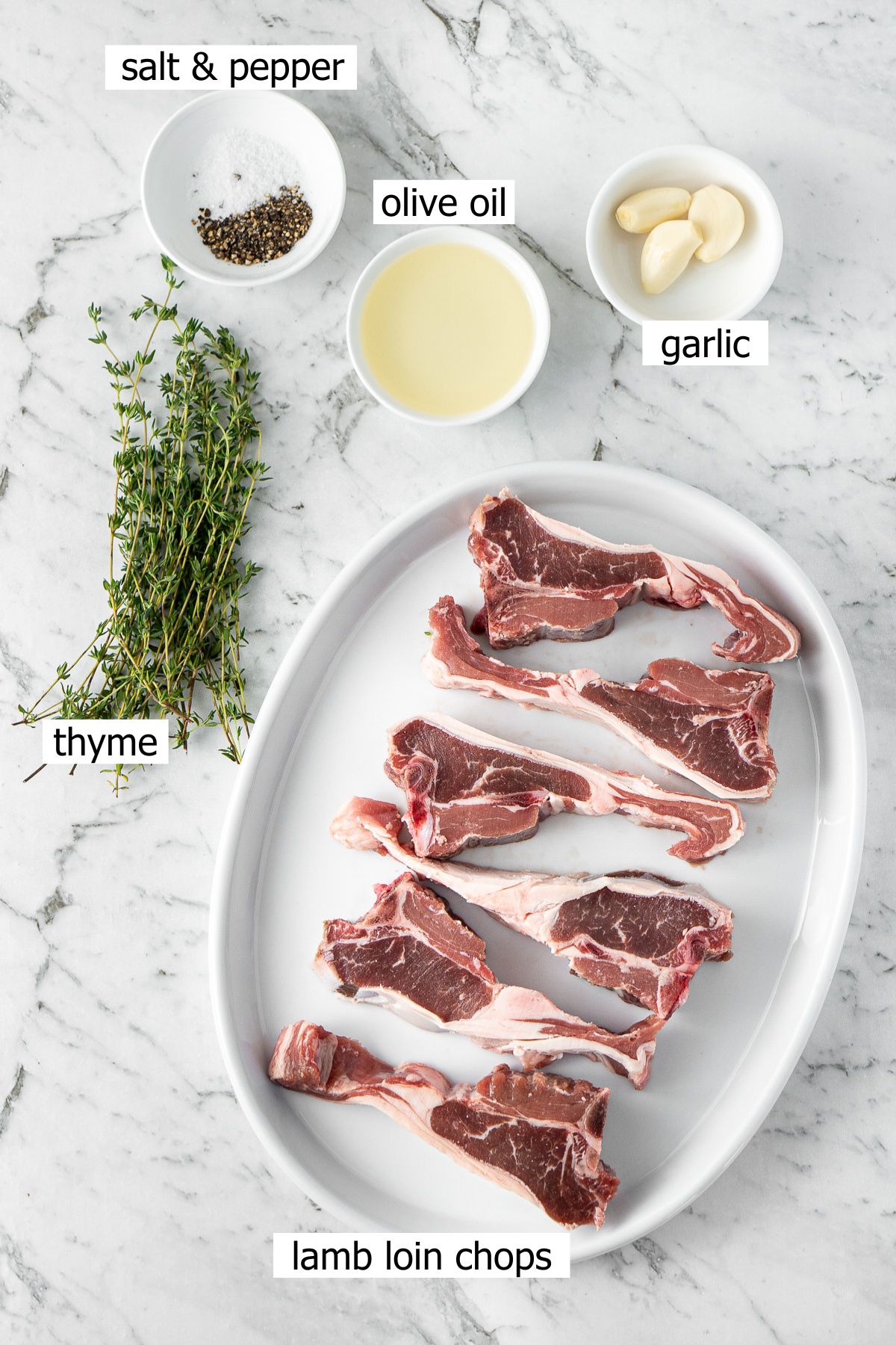 All ingredients needed to make lamb chops in the air fryer laid out.