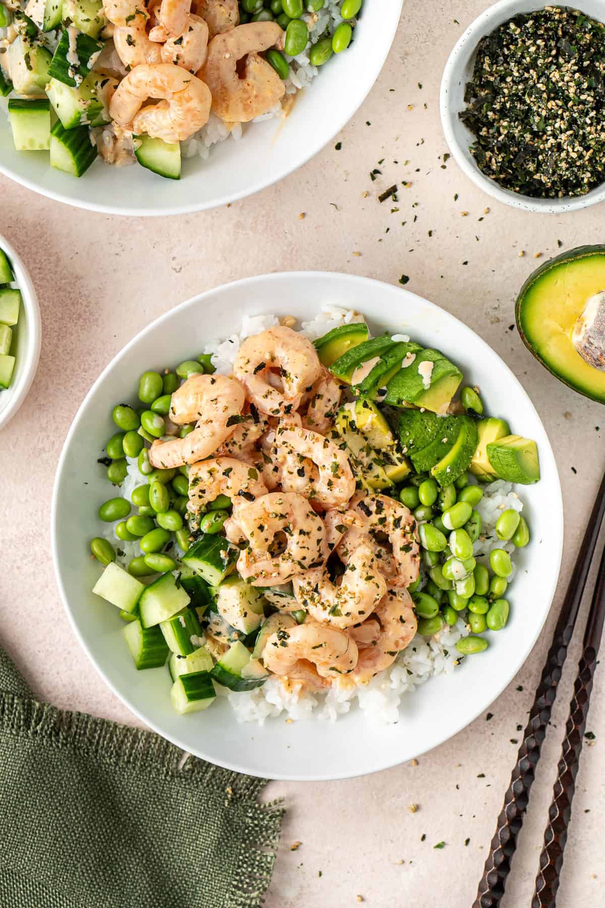 Quick and easy spicy prawn rice bowls.