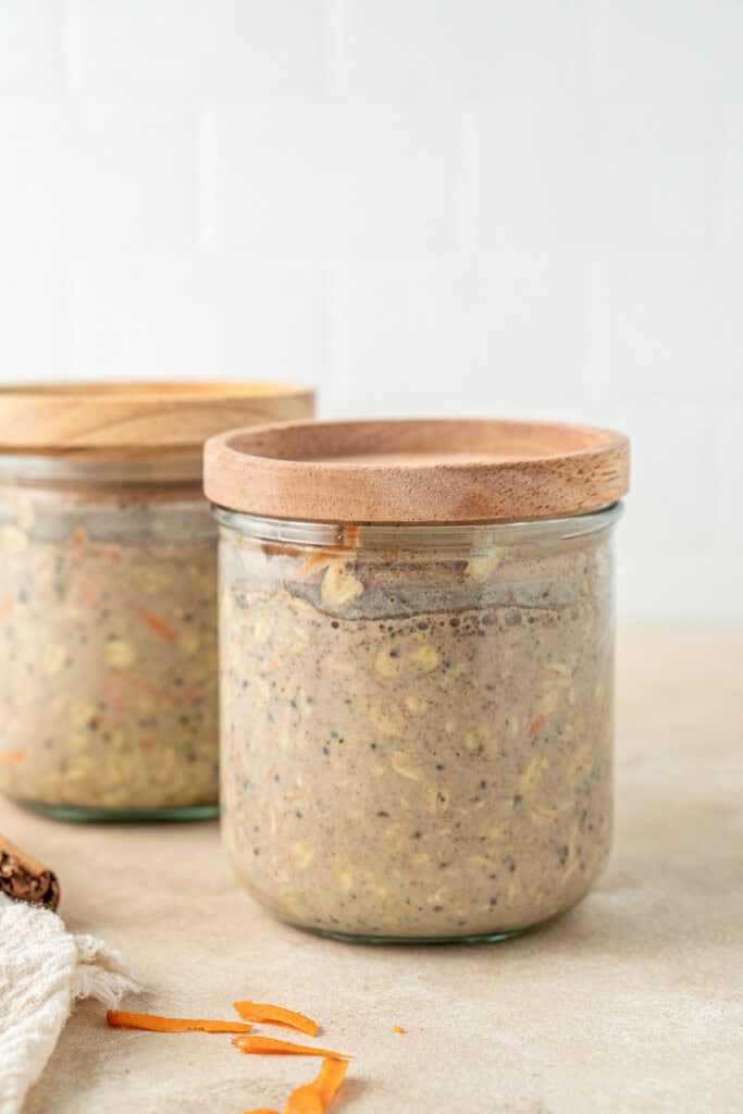 The overnight oats with lids on ready for the fridge.