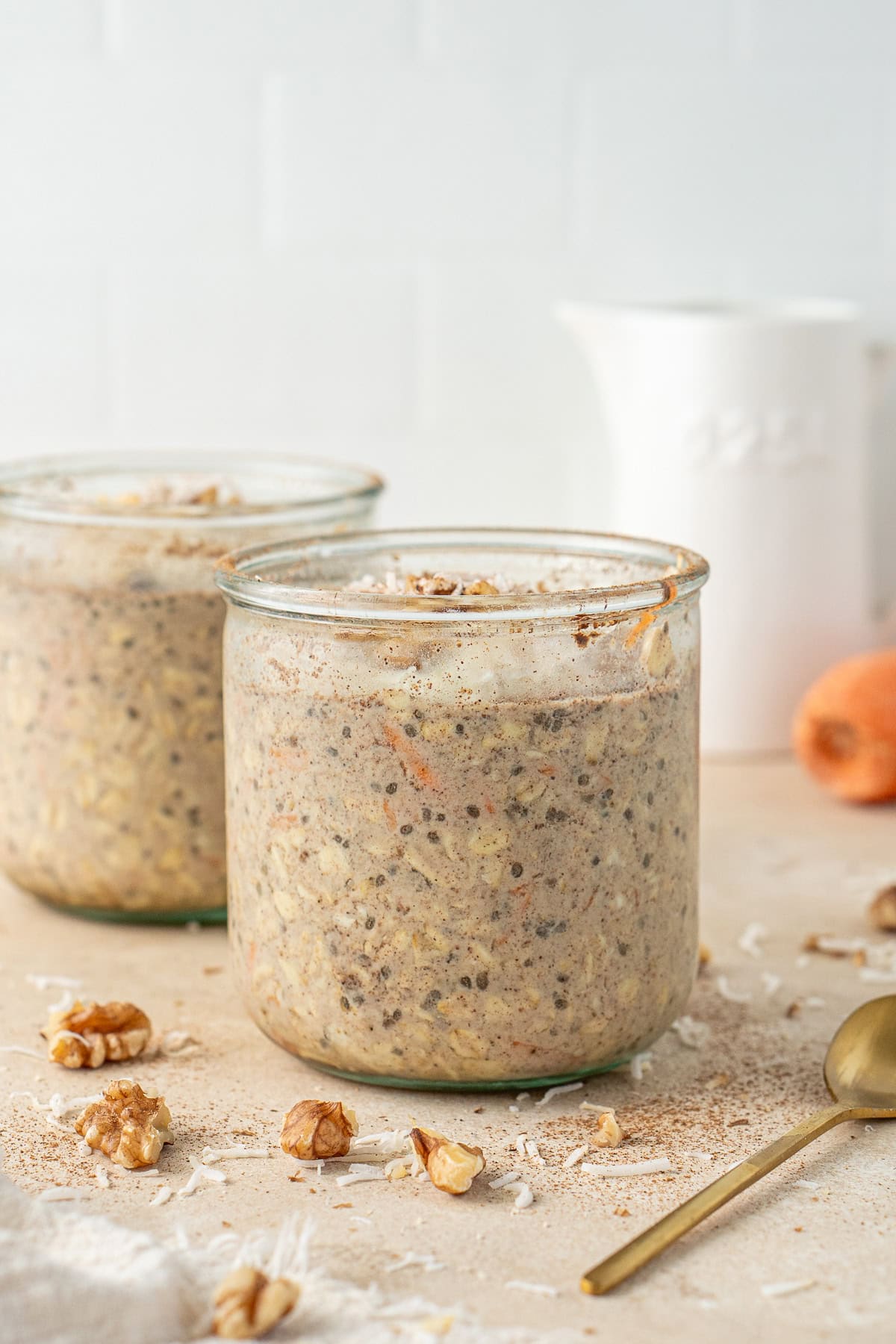 The carrot cake overnight oats in jars.