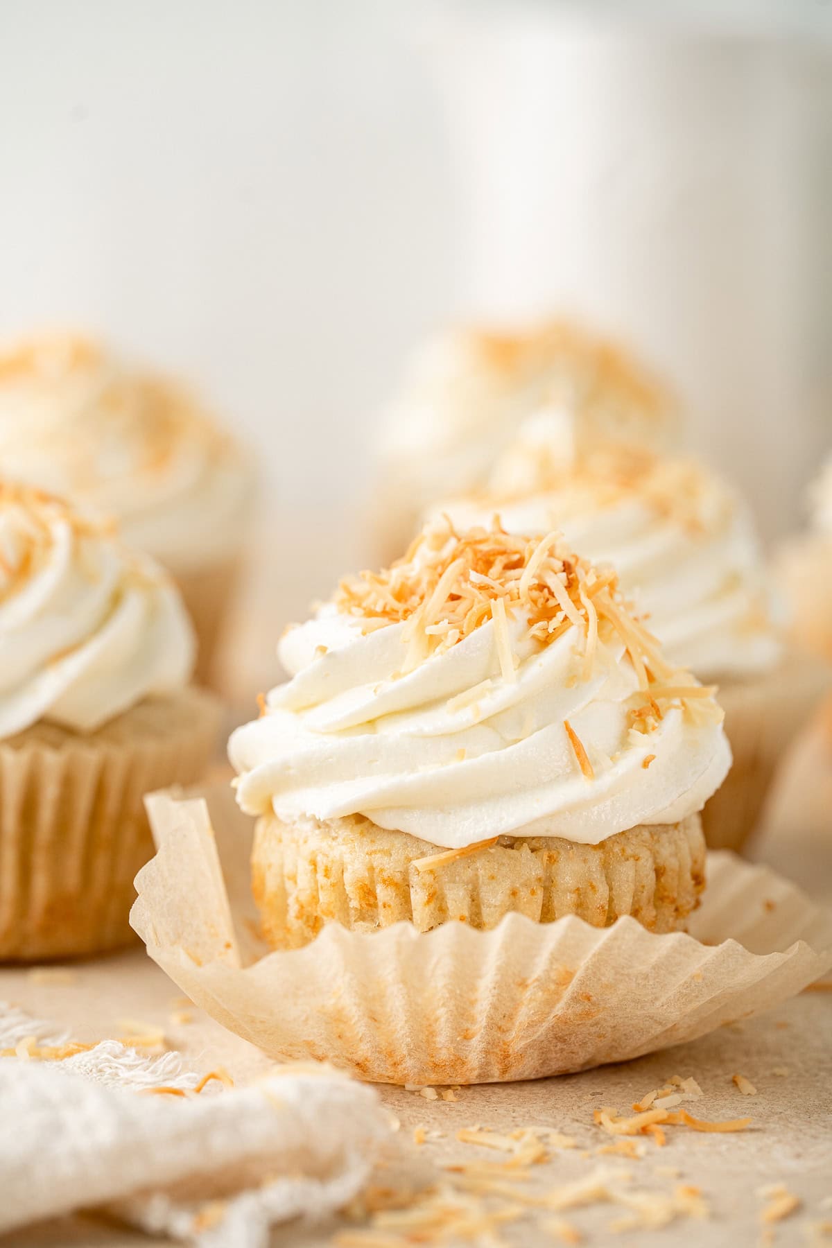 Vegan coconut cupcake in a wraper.