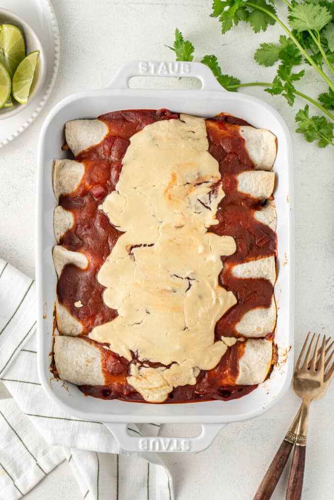 The freshly baked dairy free enchiladas. 