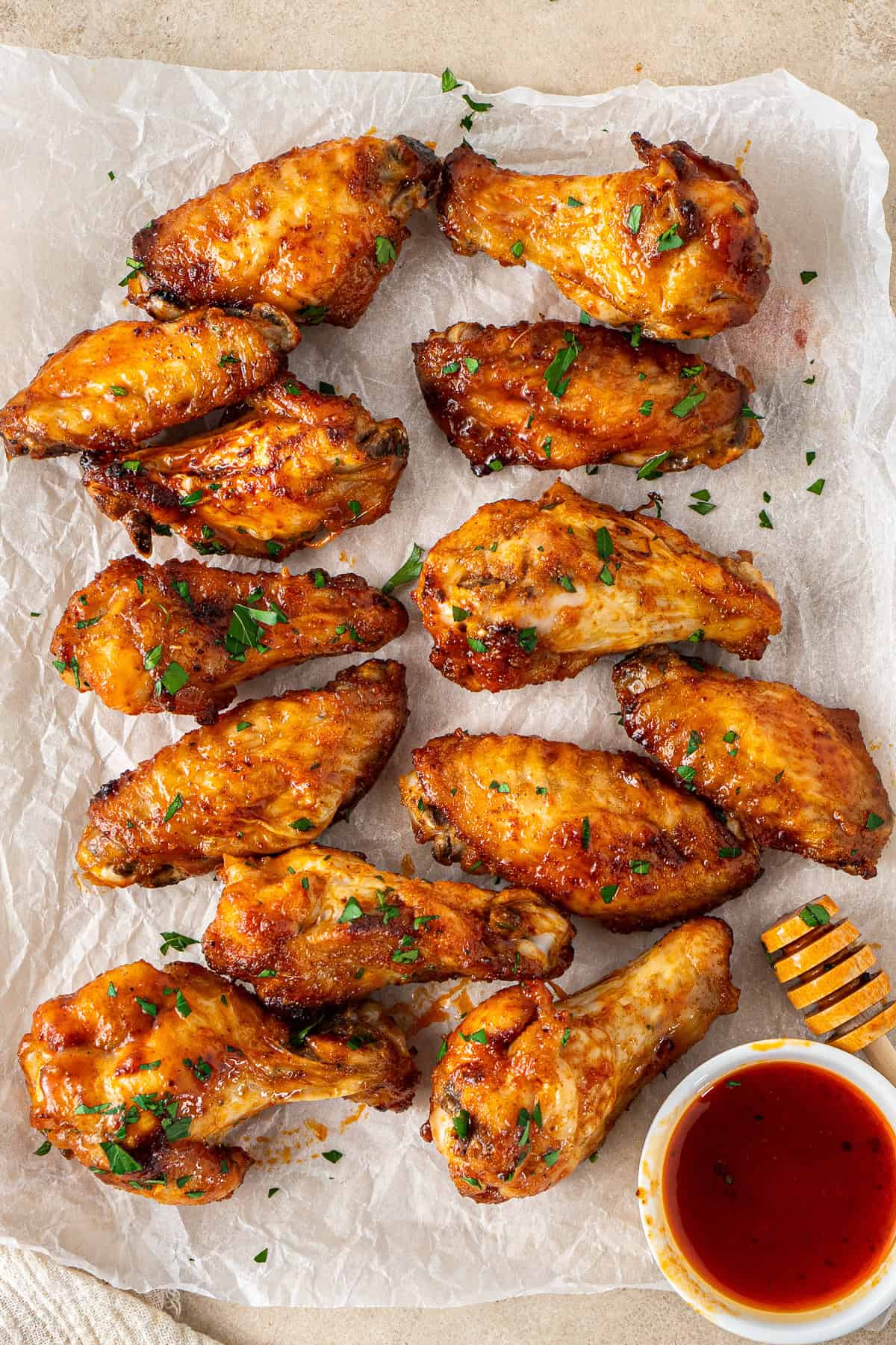 The honey honey chicken wings served up with the extra sauce.