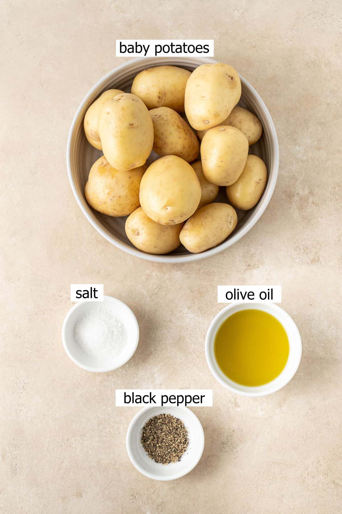 All ingredients to make smashed potatoes.