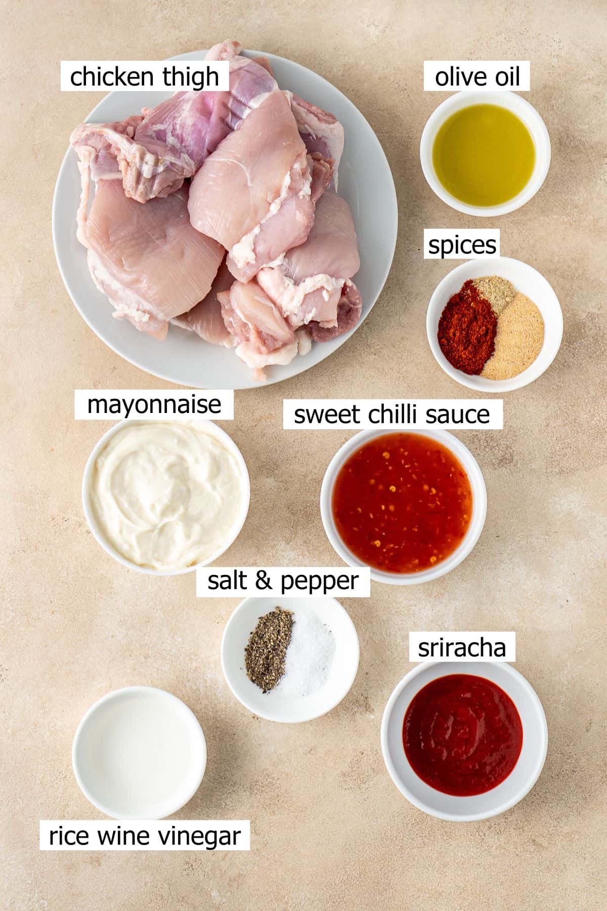 All ingredients needed to make bang bang chicken.