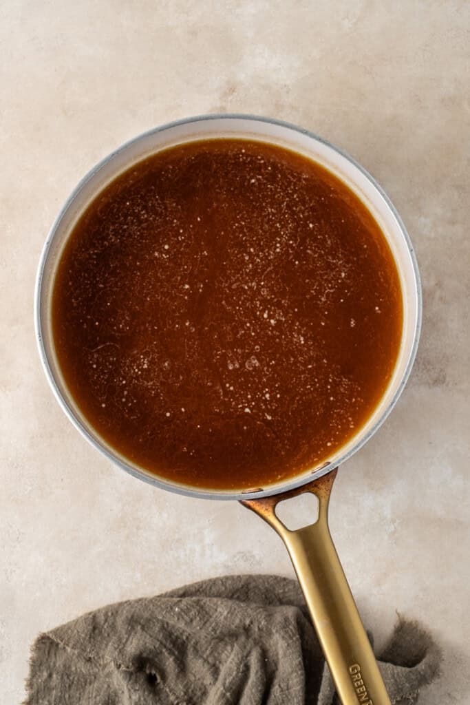 All syrup ingredients in a wide saucepan.